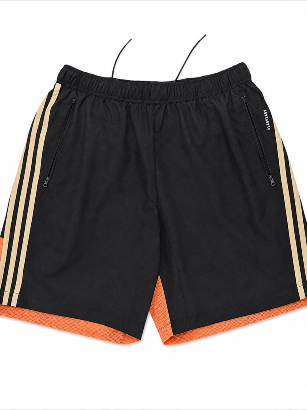 adidas Men’s Black Athletic Shorts with Orange Lining and Gold Stripes